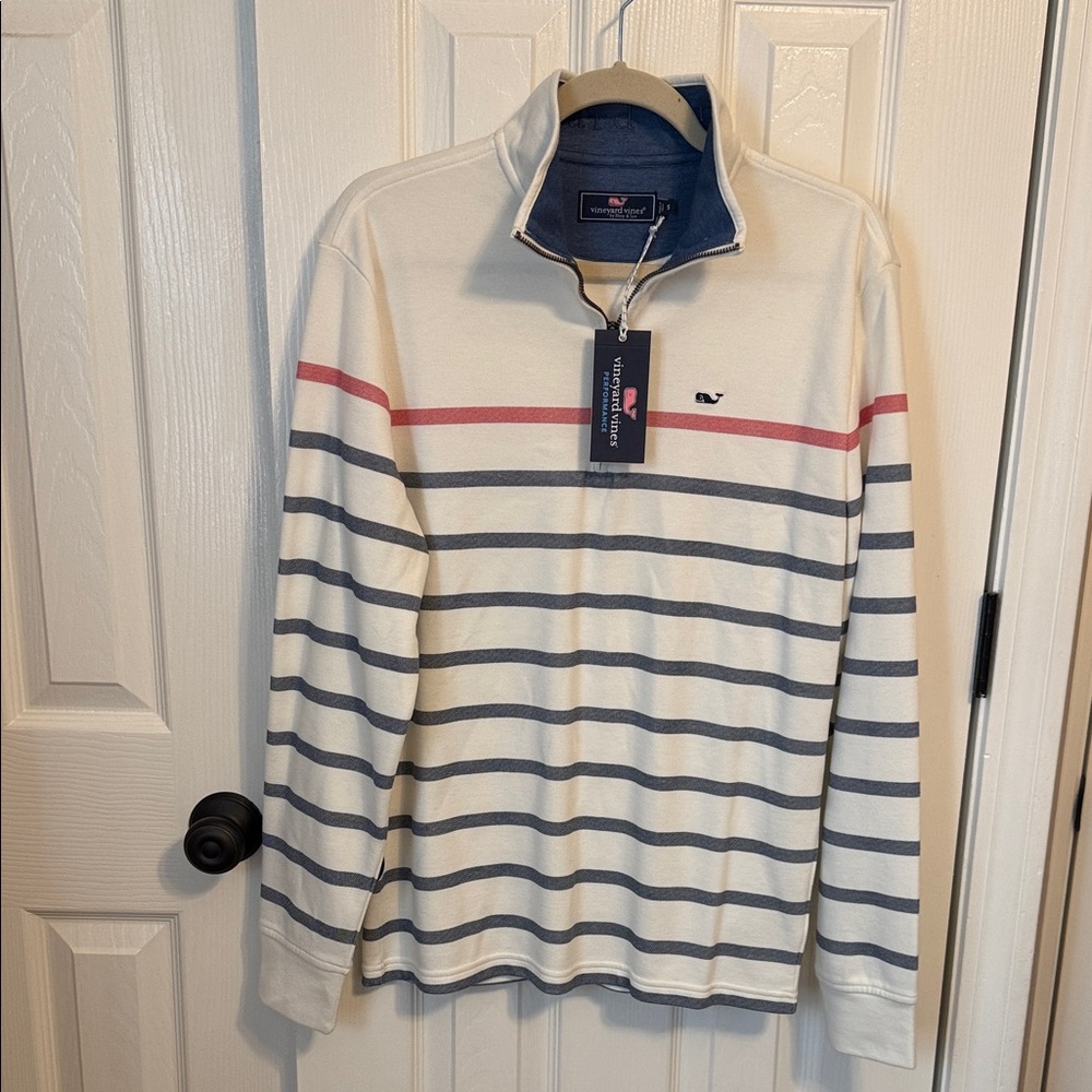 Brand NewVineyard Vines Men's Zip Up Sweater - Cream, Blue, and Red